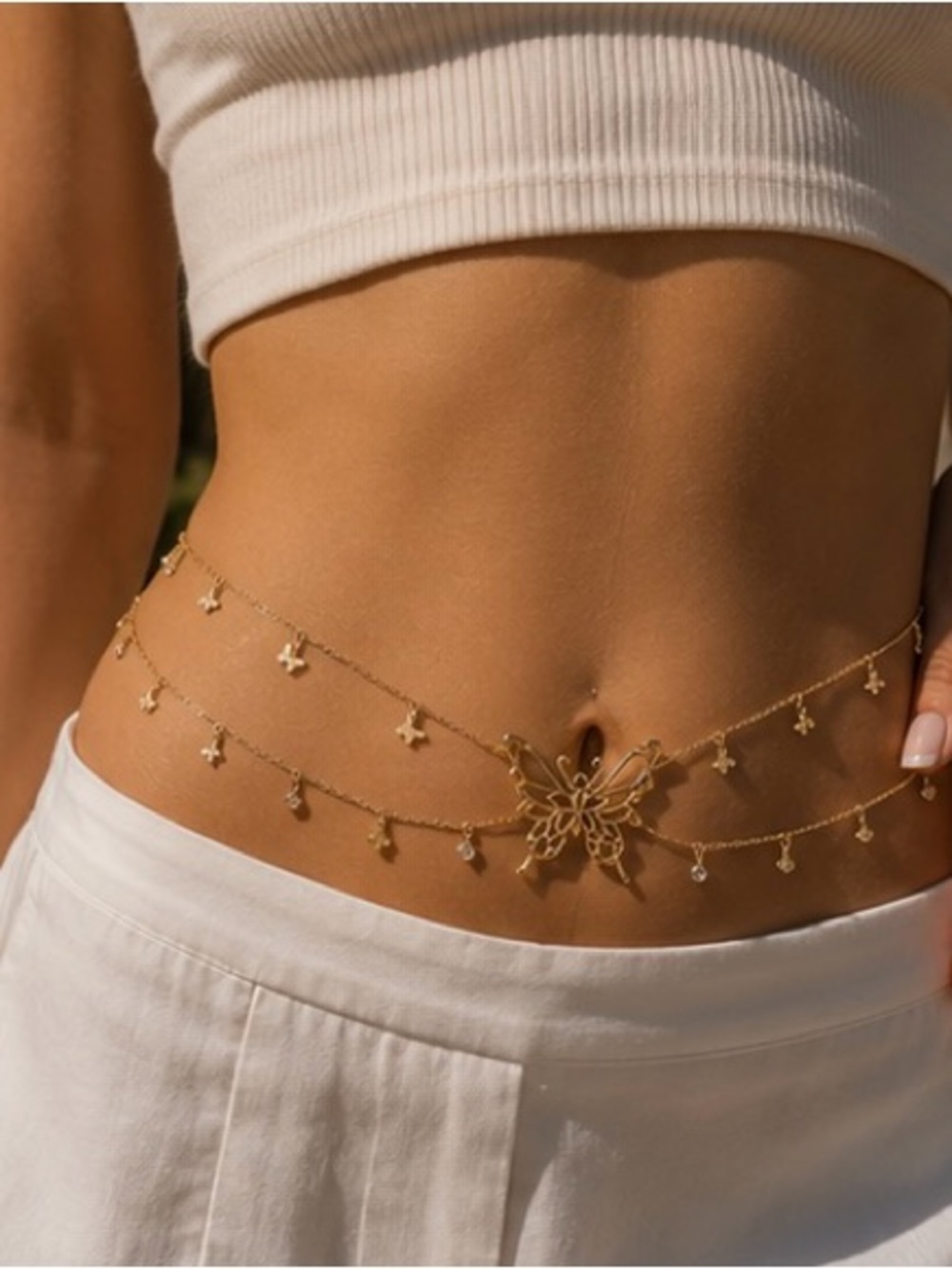 Gold Butterfly Waist Chain | Layered Belly Chain | Y2K Fairycore Body Jewelry